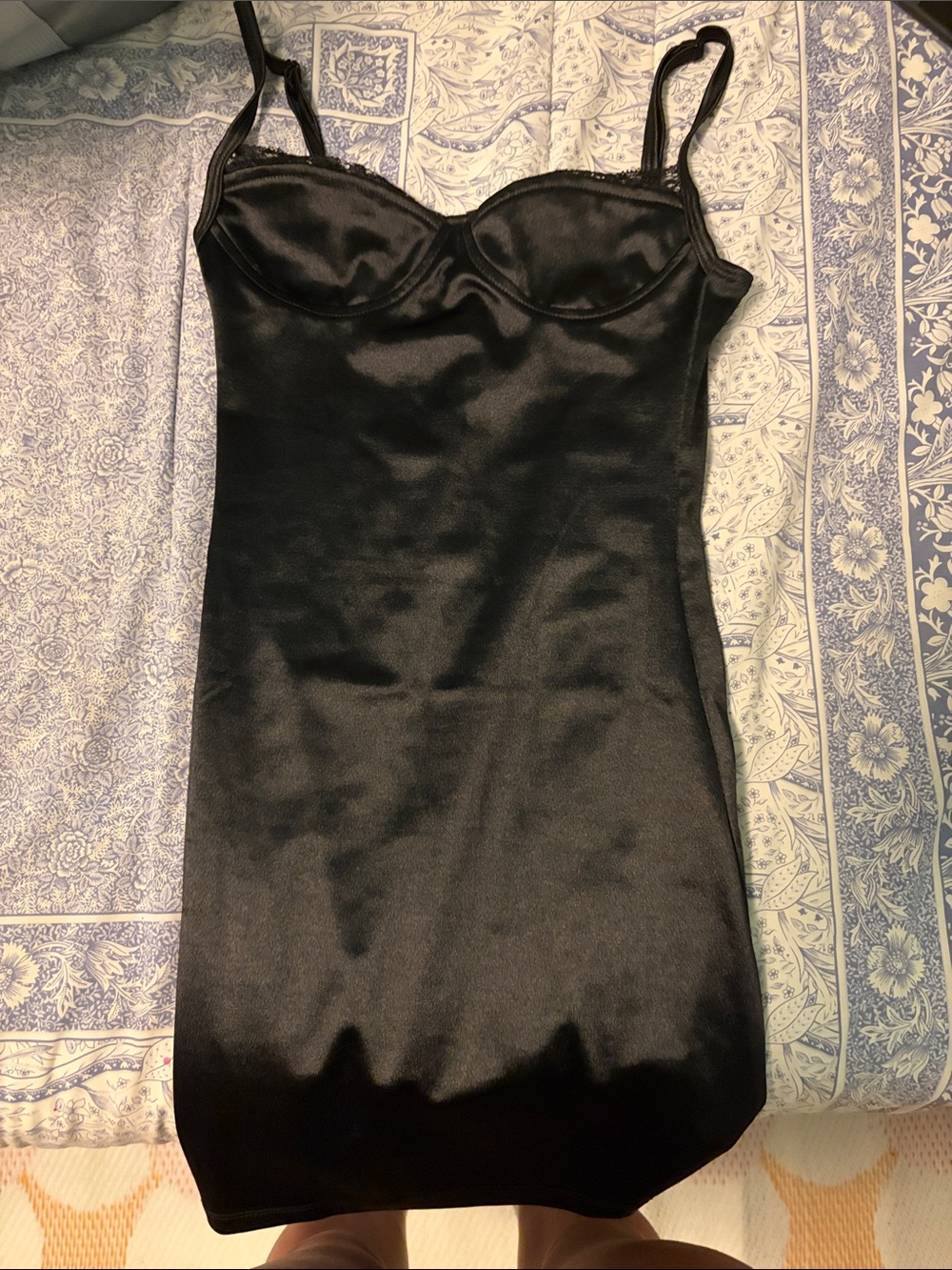 Princess Polly Black Satin Mini Slip Dress with Bust Seams